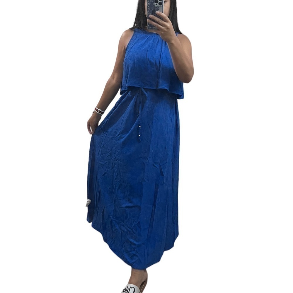 𝅺CALVIN Klein Double Breasted Sleeveless Colbalt Maxi Dress